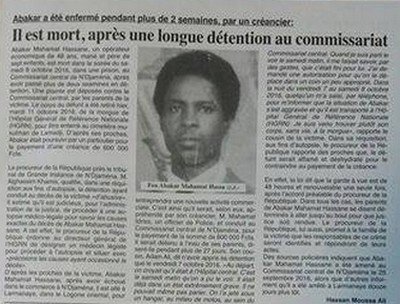 En détention au commissariat central de N’Djaména, Abakar Mahamat Hassan est mort de faim et de soif, encore une violation des droits de l’homme au Tchad